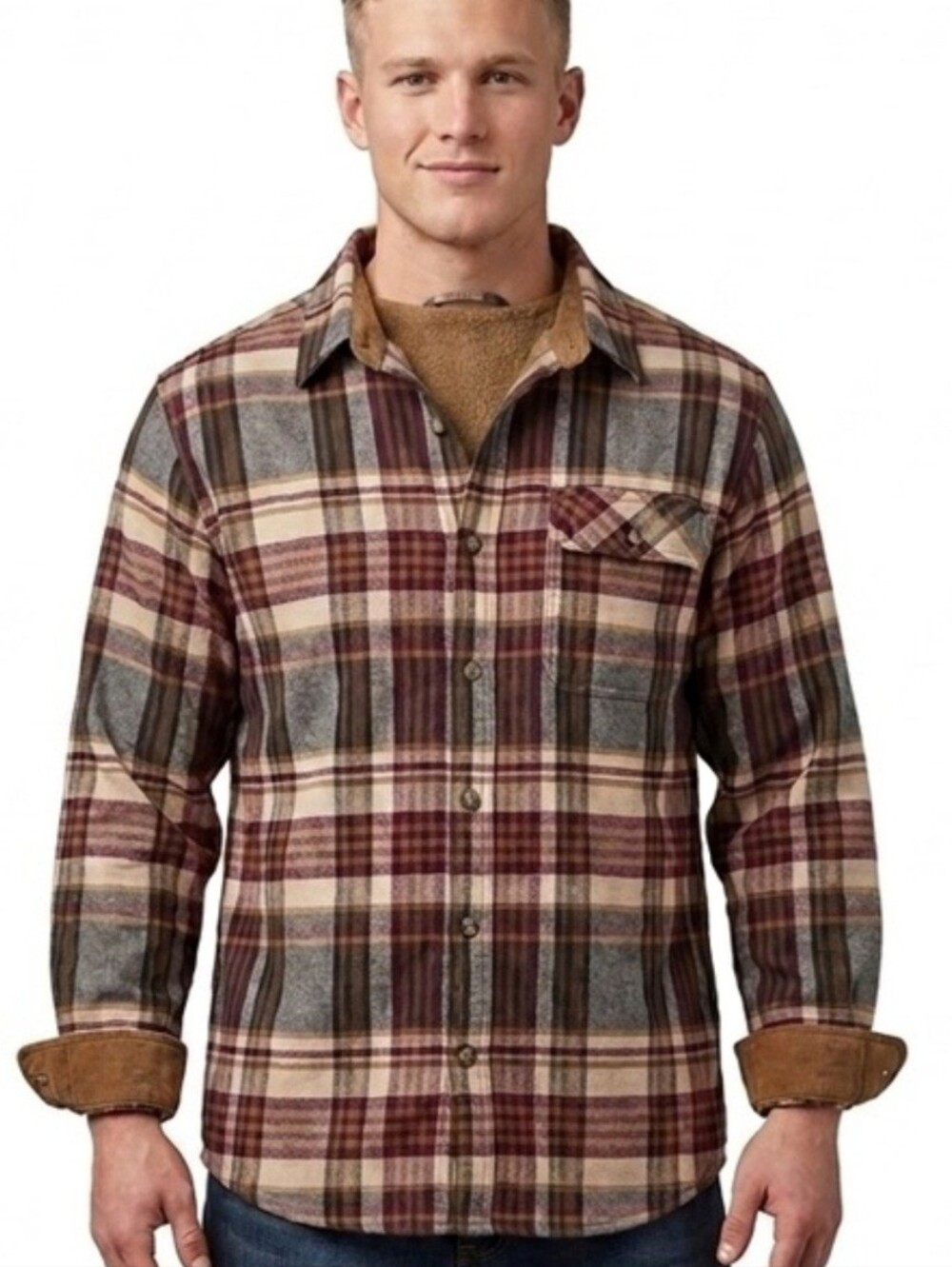 Legendary Whitetails Men's Plaid Shirt Jacket - Brown, Burgundy, Gray